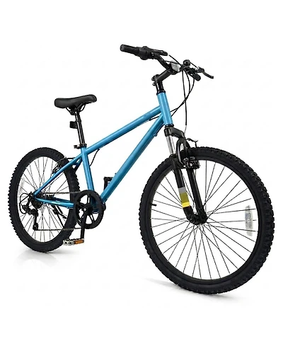 Hongge 24-Inch Kids Mountain Bike with 6-Speed Drivetrain Suspension Fork and Dual V-Brakes Ages 8