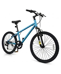 Hongge 24-Inch Kids Mountain Bike with 6-Speed Drivetrain Suspension Fork and Dual V-Brakes Ages 8
