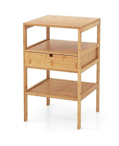 Sugift Bamboo Nightstand with Slatted Open Shelves and Storage Drawer