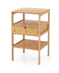 Sugift Bamboo Nightstand with Slatted Open Shelves and Storage Drawer