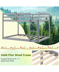 Sugift Full over Full Low-to-Ground Bunk Bed with Guardrails and Ladder