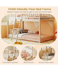 Sugift Twin House Bunk Bed with Roof and Full-Length Guardrails