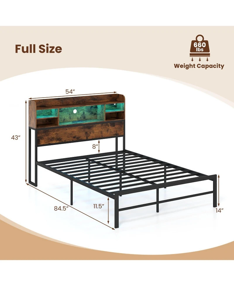 Sugift Metal Platform Bed with Led Headboard and Charging Station