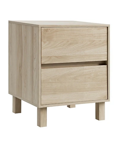 Sugift Modern Wooden End Table with 2 Storage Drawers and Elevated Legs