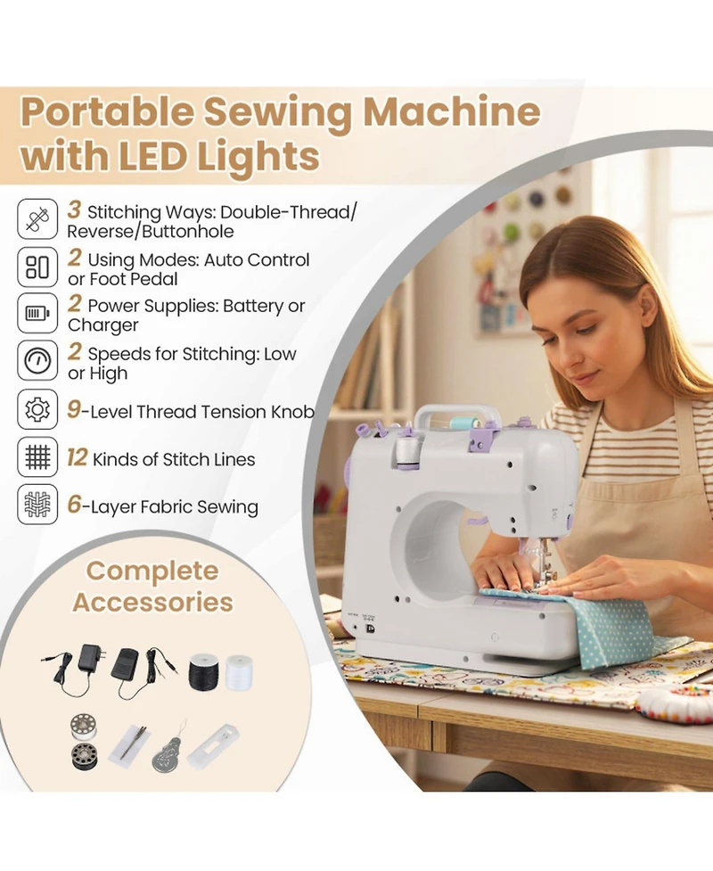 Sugift Foldable Sewing Machine Craft Table with Charging Station and Locking Casters