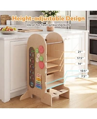 Sugift Kids 4-in-1 Adjustable Standing Tower with Chalkboard Slide and Montessori Games