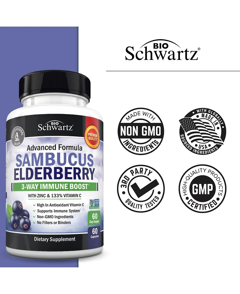 BioSchwartz Elderberry Capsules with Vitamin C and Zinc, 60 Capsules