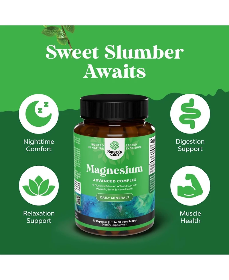 Nature's Craft Magnesium Complex Supplement with Magnesium Oxide and Magnesium Citrate, 60 Capsules
