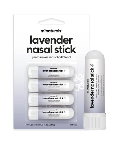M3 Naturals Lavender Aromatherapy Nasal Inhaler Sticks with Mint, Orange, Lemon and Eucalyptus Oils, 4 Pack
