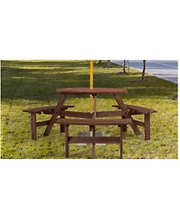 Gaomon 6-Person Round Natural Wood Outdoor Picnic Table with Attached Benches and Umbrella Hole for Patio Garden, Umbrella Not Included