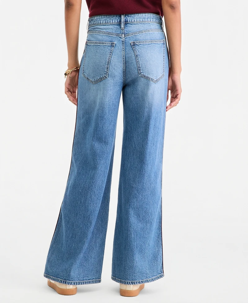 On 34th Women's High-Waisted Wide-Leg Suede Side-Stripe Jeans, Regular & Short, Macy's Exclusive