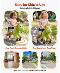 Hongge Kids Ride-On Dinosaur Toy with 360 Degree Caster Wheels, 88 lb Capacity, Ages 3+