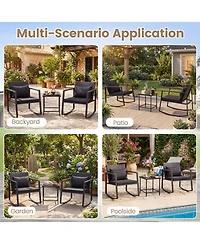 Sugift 3-Piece Outdoor Rocking Bistro Set with Cushions and Tempered Glass Table
