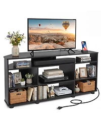 Sugift Corner Entertainment Center Tv Stand with Charging Station and Adjustable Shelves