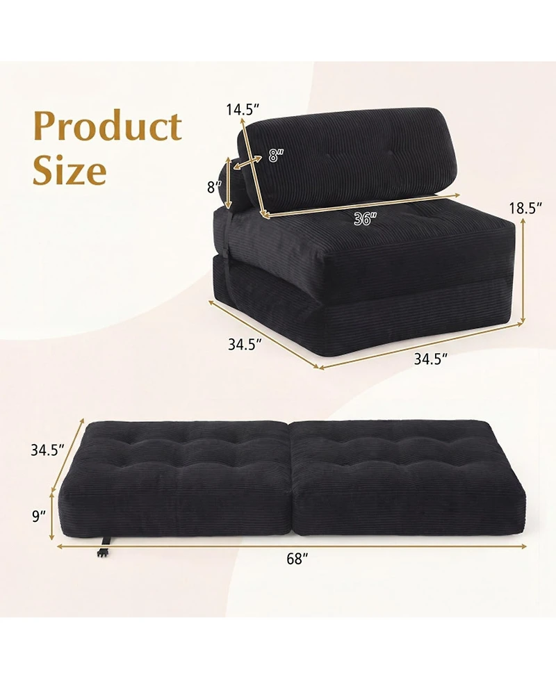 Sugift 3-in-1 Convertible Folding Sofa Bed with Button-Tufted Cover and Headrest Pillow