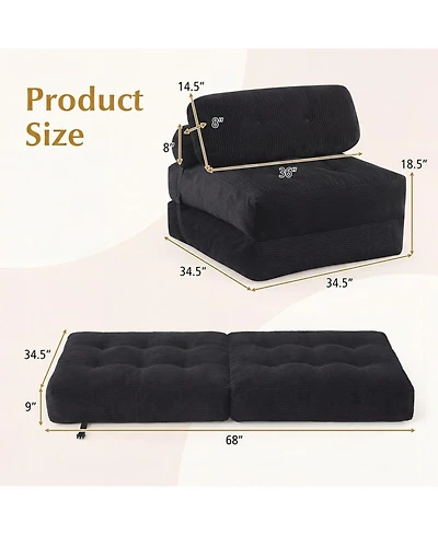 Sugift 3-in-1 Convertible Folding Sofa Bed with Button-Tufted Cover and Headrest Pillow