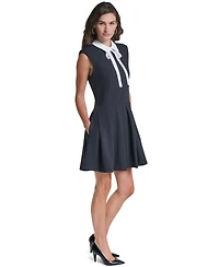 Karl Lagerfeld Paris Women's Scuba Crepe A-Line Pleated Collared Dress