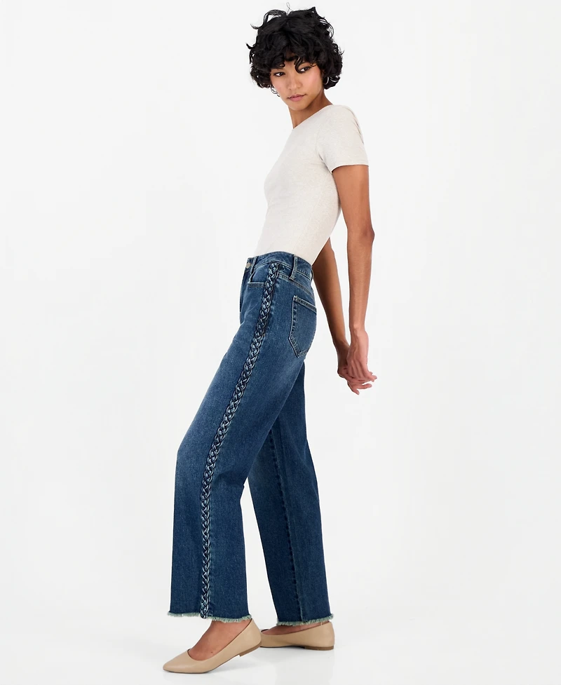 And Now This Women's Petite High-Rise Side Braid Straight-Leg Jeans, Macy's Exclusive