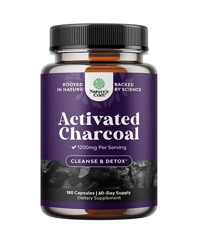 Nature's Craft Activated Coconut Charcoal Capsules, 1200 mg Per Serving, 180 Capsules