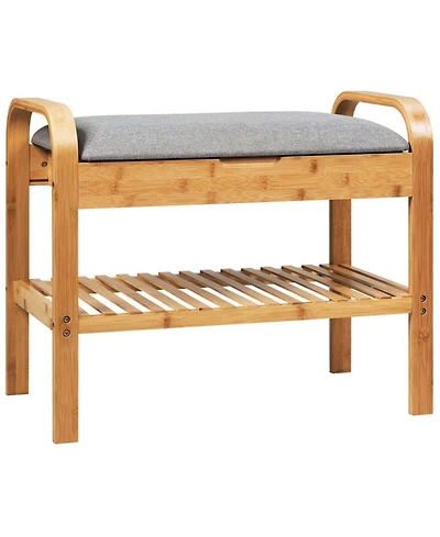 Sugift Bamboo Shoe Rack Bench with Cushioned Seat and Lower Storage Shelf