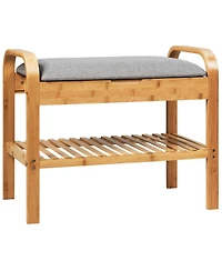 Sugift Bamboo Shoe Rack Bench with Cushioned Seat and Lower Storage Shelf