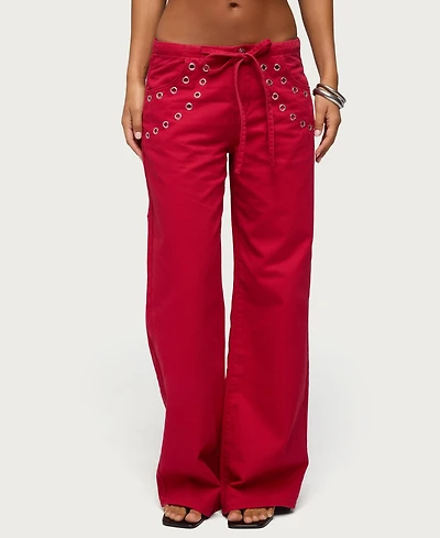 Edikted Women's Kala Low-Rise Baggy Grommet Jeans, 31" Inseam