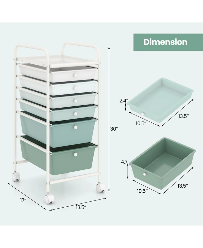 Sugift 6-Drawer Rolling Storage Cart Organizer with Lockable Casters