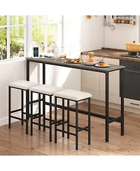 Sugift 4-Piece Counter Height Bar Table Set with Power Outlet and 3 Padded Stools