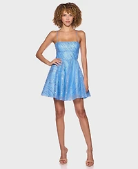 B Darlin Juniors' Straight Neck Sequin Empire Waist Glitter Dress