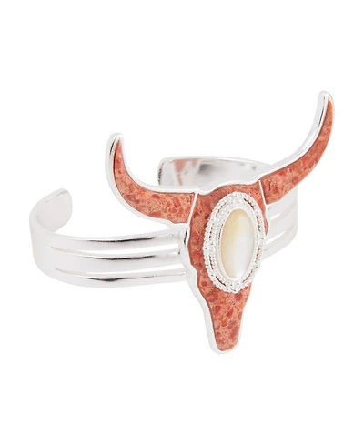 Barse Longhorn Orange Sponge Coral Silver Cuff Bracelet
