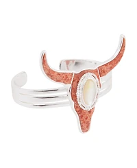 Barse Longhorn Orange Sponge Coral Silver Cuff Bracelet