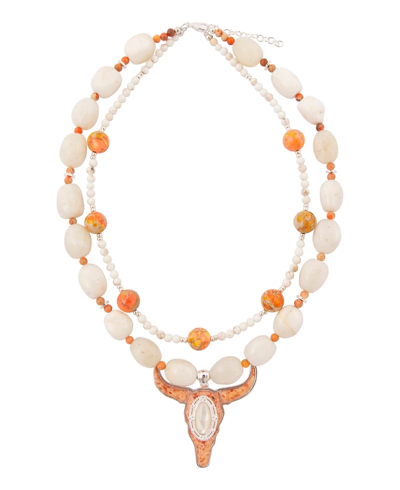 Barse Longhorn Orange Sponge Coral Silver Necklace