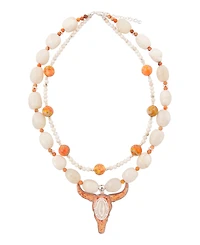 Barse Longhorn Orange Sponge Coral Silver Necklace