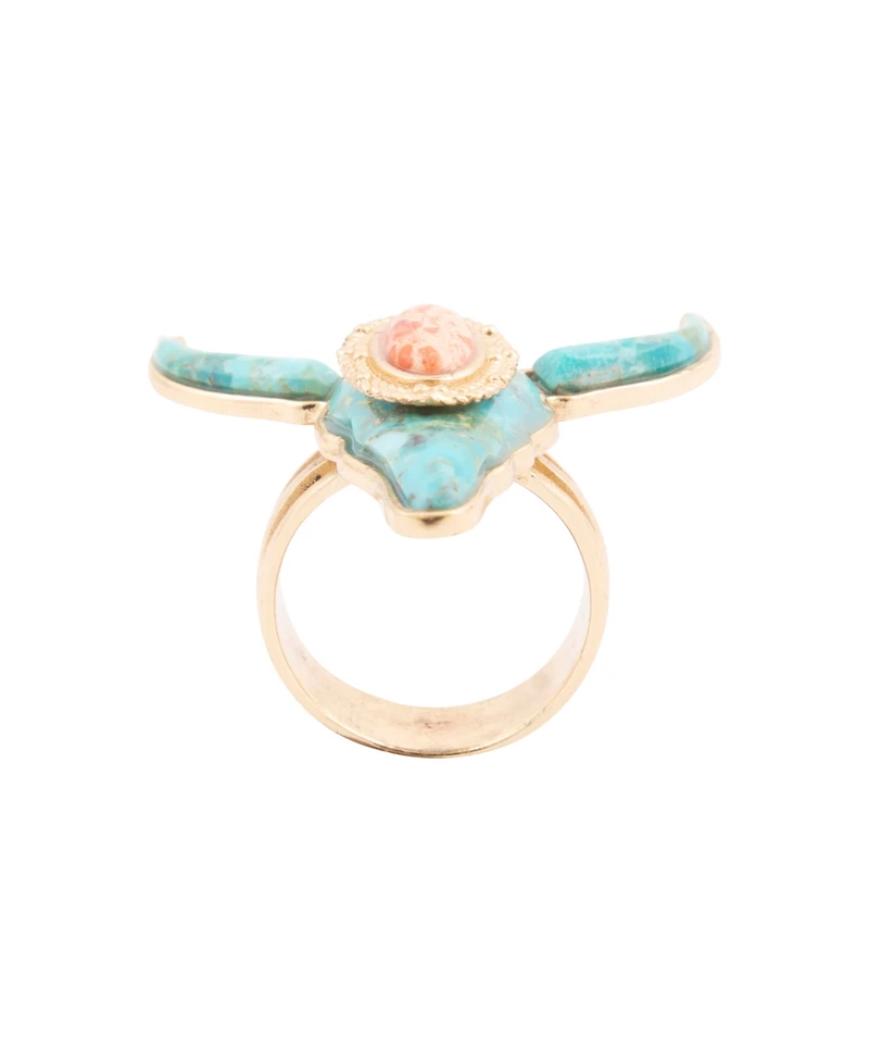 Barse Longhorn Blue Turquoise Golden Ring