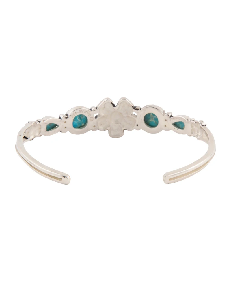 Barse Floral Blue Turquoise and Silver Cuff Bracelet