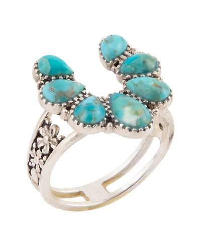 Barse Floral Blue Turquoise and Silver Ring