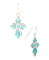 Barse Blue Turquoise Cross Silver Drop Earrings