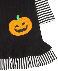 Rare Editions Baby Girls' Black Pumpkin Applique Jumper with Striped and Sleeveless Dress