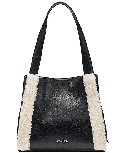Calvin Klein Masie Faux Leather and Sherpa-Trim Medium Tote