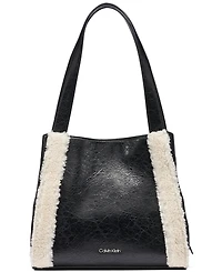 Calvin Klein Masie Faux Leather and Sherpa-Trim Medium Tote
