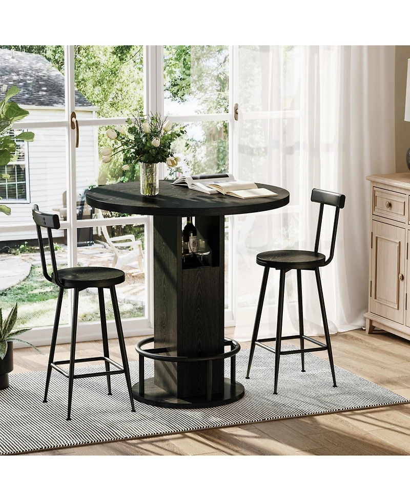 Clihome 3-Piece Bar Table and Stool Set, 31.5-inch Round with Two Stools Compact Wooden Dining