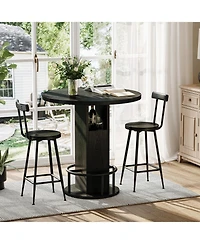 Clihome 3-Piece Bar Table and Stool Set, 31.5-inch Round with Two Stools Compact Wooden Dining