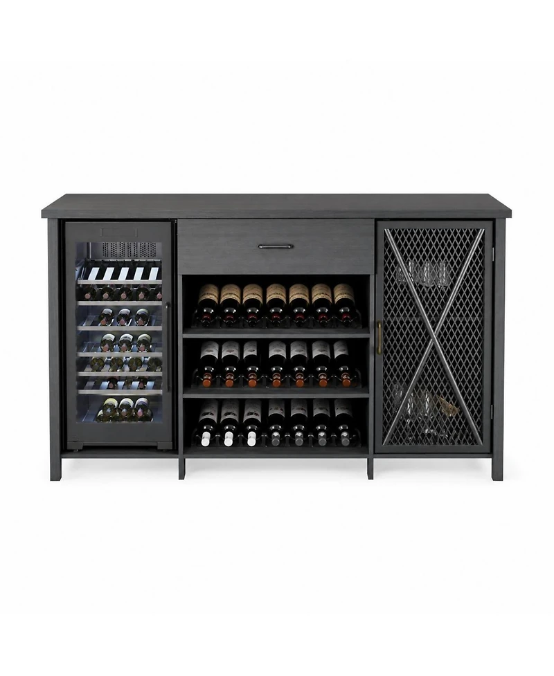 homfan 71" Farmhouse Coffee Bar Cabinet with Mini Fridge Space, 24-Bottle Wine Rack and Drawer