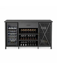 homfan 71" Farmhouse Coffee Bar Cabinet with Mini Fridge Space, 24-Bottle Wine Rack and Drawer