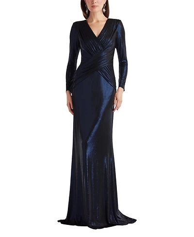 Tadashi Shoji Women's Esau Metallic Crisscross Draped Gown