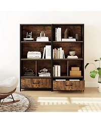 Costway 5-Tier Industrial Freestanding Bookcase with 4 Storage Compartments and Fabric Drawer