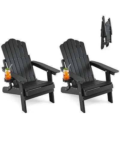 Sugift Set of 2 Outdoor Folding Adirondack Chairs with Cup Holder and 5-Level Backrest