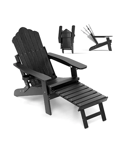 Sugift All-Weather Hips Adirondack Lounge Chair with Retractable Footrest and 4-Level Backrest