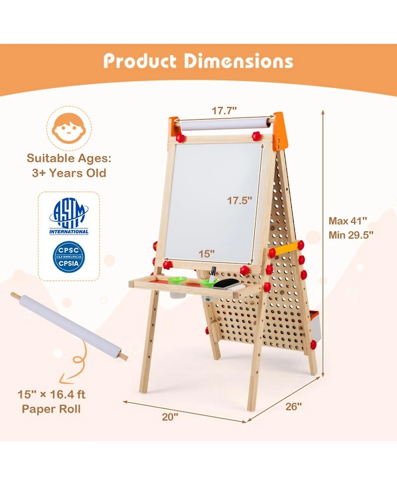 Sugift Double-Sided Adjustable-Height Kids Art Easel