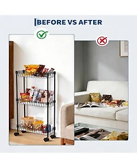 homfan Slim Rolling Storage Cart with Wheels, 3-Tier Metal Utility Cart with Adjustable Shelving Basket, Narrow Corner Organizer for Kitchen Bathroom
